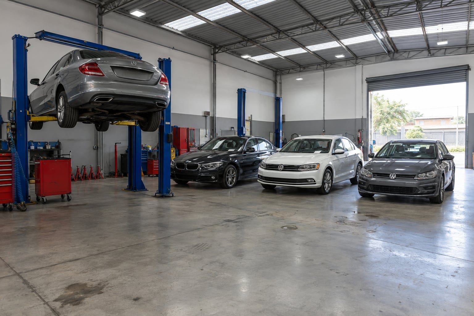 Mercedes, BMW, Jetta e Golf na oficina